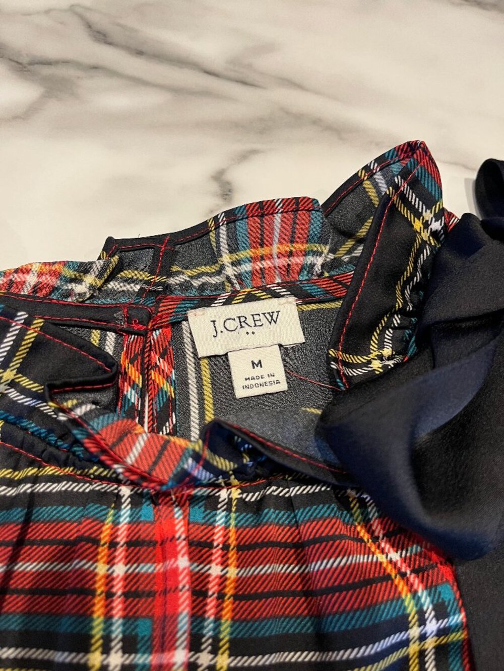 J.Crew Factory Tartan Bow-Neck Top with Ruffles - Medium - Picture 4 of 10